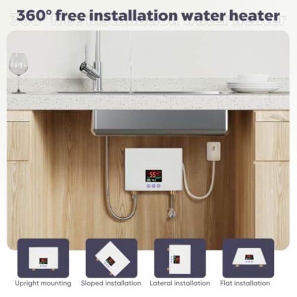 Petit Chauffe eau electrique instantané,mini chauffe-eau électrique, affichage LED,Chauffe-eau Électrique avec Écran Tactile et Télécommande,chauffe-eau 5.5KW pour cuisine (Classe énergétique A) – Image 4