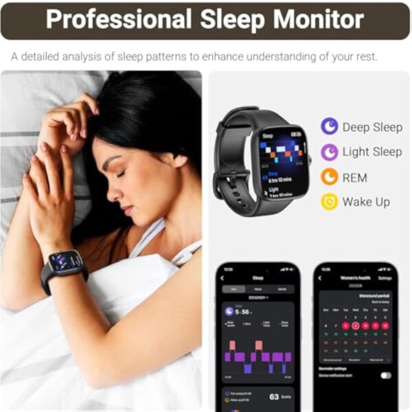 TOZO S7 Montre Connectée Femme Homme avec 1.85" AMOLED Écran Résolution 390x450 PPI Smartwatch avec Bluetooth Appel et Message Multiples Fonctions de Santé et Vie 100+ Modes Sportifs IP68 Noir – Image 3