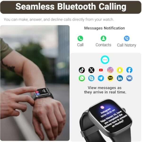 TOZO S7 Montre Connectée Femme Homme avec 1.85" AMOLED Écran Résolution 390x450 PPI Smartwatch avec Bluetooth Appel et Message Multiples Fonctions de Santé et Vie 100+ Modes Sportifs IP68 Noir – Image 4