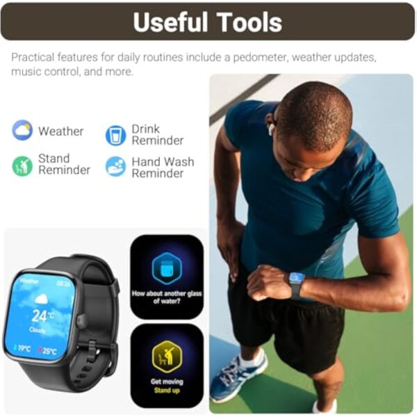 TOZO S7 Montre Connectée Femme Homme avec 1.85" AMOLED Écran Résolution 390x450 PPI Smartwatch avec Bluetooth Appel et Message Multiples Fonctions de Santé et Vie 100+ Modes Sportifs IP68 Noir – Image 5