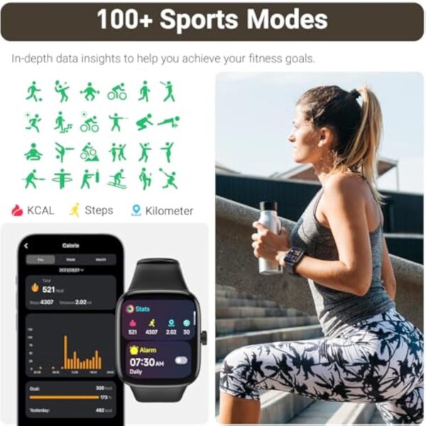TOZO S7 Montre Connectée Femme Homme avec 1.85" AMOLED Écran Résolution 390x450 PPI Smartwatch avec Bluetooth Appel et Message Multiples Fonctions de Santé et Vie 100+ Modes Sportifs IP68 Noir – Image 6