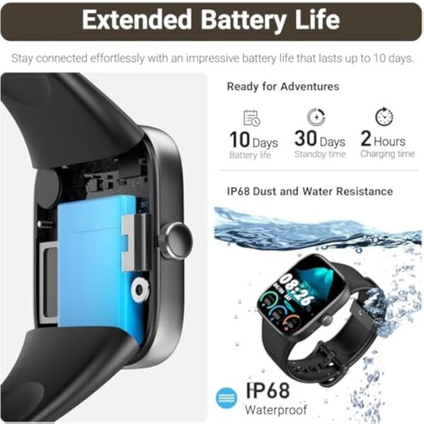 TOZO S7 Montre Connectée Femme Homme avec 1.85" AMOLED Écran Résolution 390x450 PPI Smartwatch avec Bluetooth Appel et Message Multiples Fonctions de Santé et Vie 100+ Modes Sportifs IP68 Noir – Image 8