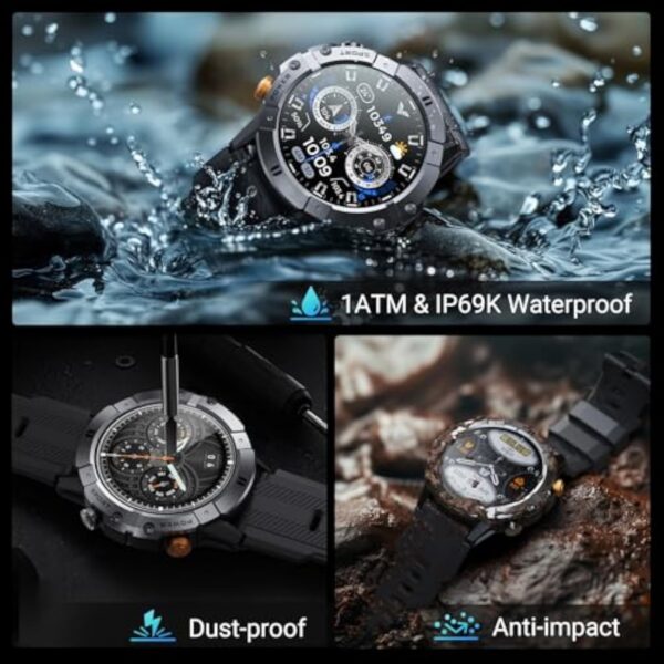 VIRAN Montre Connectée Homme, 1.52" Militaire Smartwatch avec Appel Bluetooth et Moniteur de Pression Artérielle/Fréquence Cardiaque/Sommeil, Smart Watch étanche IP68 pour Android et iOS (Noir) – Image 4