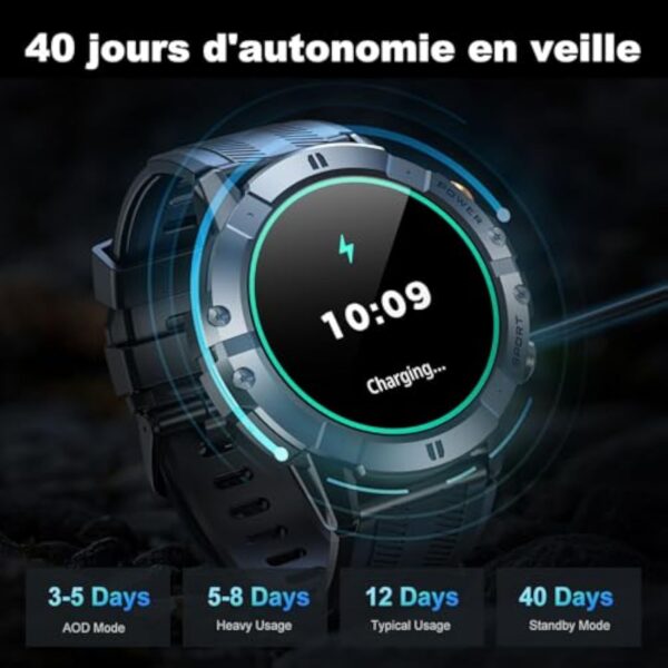 VIRAN Montre Connectée Homme, 1.52" Militaire Smartwatch avec Appel Bluetooth et Moniteur de Pression Artérielle/Fréquence Cardiaque/Sommeil, Smart Watch étanche IP68 pour Android et iOS (Noir) – Image 8