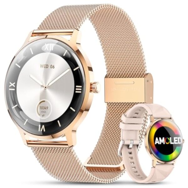 WalkerFit Montre Connectée Femme 2025, Écran AMOLED 40mm Ultra-Fin Courbé, Chargeur Magnétique, Montre Sport Femme avec Fonction Féminine/IP68 Étanche, Smartwatch pour Android iOS – Image 2