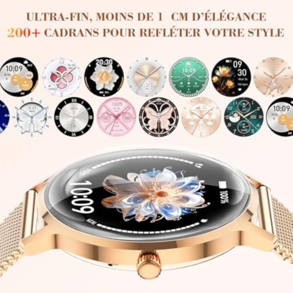 WalkerFit Montre Connectée Femme 2025, Écran AMOLED 40mm Ultra-Fin Courbé, Chargeur Magnétique, Montre Sport Femme avec Fonction Féminine/IP68 Étanche, Smartwatch pour Android iOS – Image 4