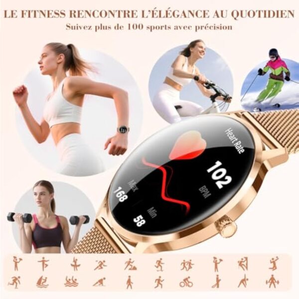 WalkerFit Montre Connectée Femme 2025, Écran AMOLED 40mm Ultra-Fin Courbé, Chargeur Magnétique, Montre Sport Femme avec Fonction Féminine/IP68 Étanche, Smartwatch pour Android iOS – Image 7