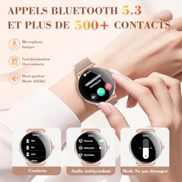 WalkerFit Montre Connectée Femme 2025, Écran AMOLED 40mm Ultra-Fin Courbé, Chargeur Magnétique, Montre Sport Femme avec Fonction Féminine/IP68 Étanche, Smartwatch pour Android iOS – Image 8