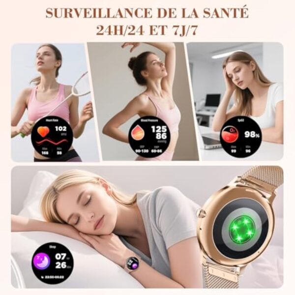 WalkerFit Montre Connectée Femme 2025, Écran AMOLED 40mm Ultra-Fin Courbé, Chargeur Magnétique, Montre Sport Femme avec Fonction Féminine/IP68 Étanche, Smartwatch pour Android iOS – Image 9