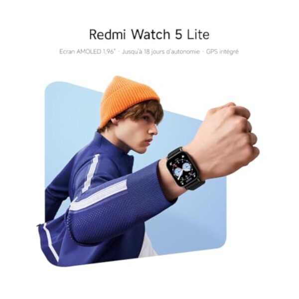 Xiaomi Redmi Watch 5 Lite - Écran Amoled 1,96", GPS intégré, 18 Jours d'Autonomie, Appels Bluetooth, Étanche 5ATM, Suivi Santé (Cardiaque, SPO₂, Sommeil), Garantie 2 Ans (Noir) – Image 4