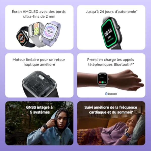 Xiaomi Redmi Watch 5-Montre Connectée, Suivi du Sport et Fitness, Ecran AMOLED 2,07", jusqu'à 24 Jours d'autonomie, 150+ Modes de Sport, Surveillance de la fréquence Cardiaque, Suivi du Sommeil, Gris – Image 4
