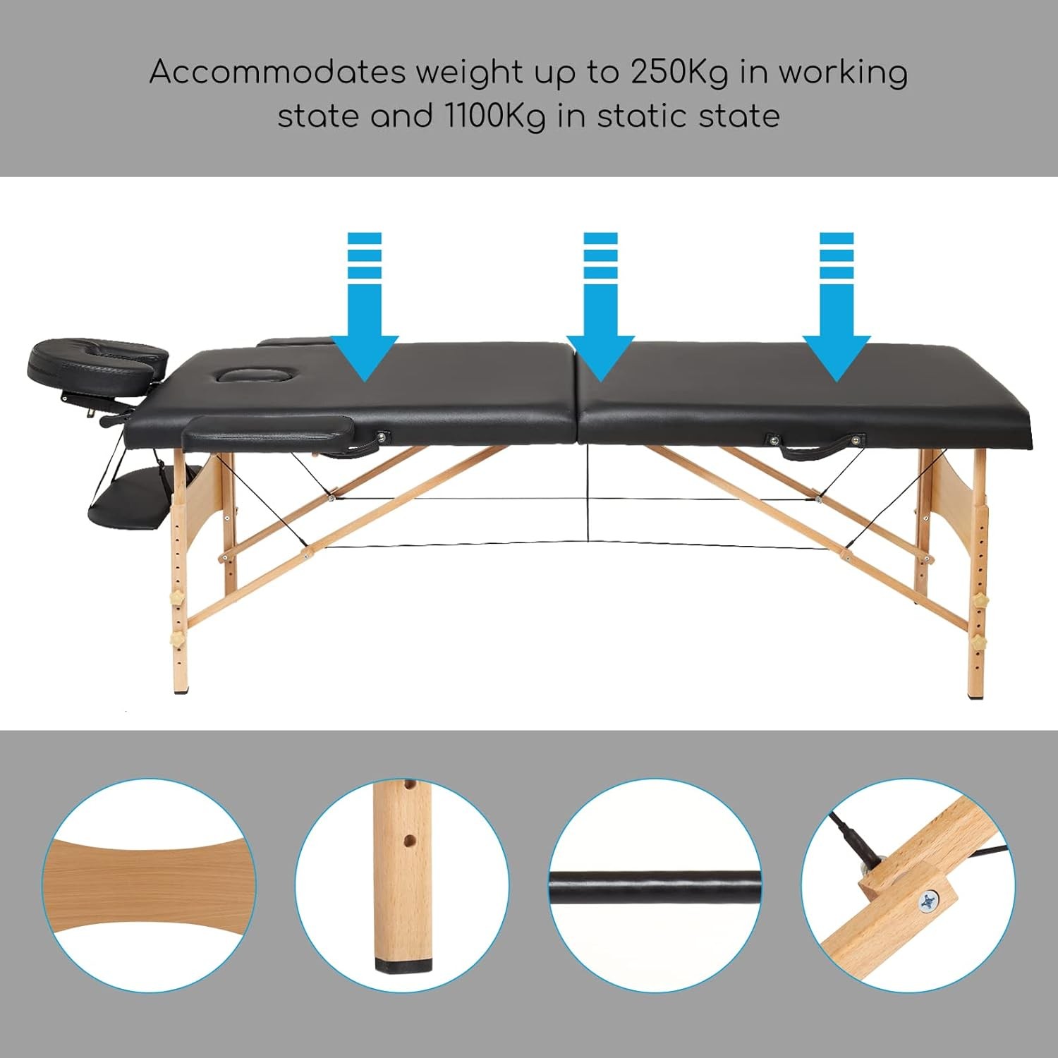 MOVIT Table de Massage Mobile avec Sac, appuie-tête et accoudoirs, Cadre en Bois Massif,