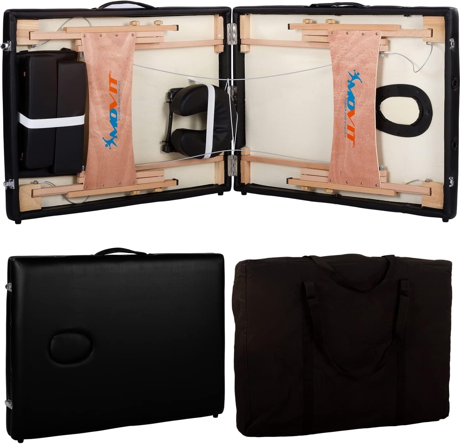 MOVIT Table de Massage Mobile avec Sac, appuie-tête et accoudoirs, Cadre en Bois Massif,