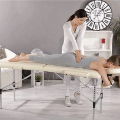Table de massage table de massage en aluminium pliable 2 zones crème mobile