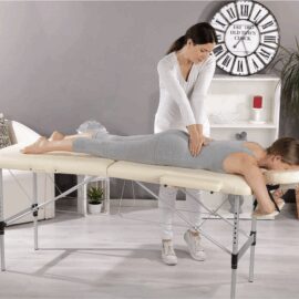 Table de massage table de massage en aluminium pliable 2 zones crème mobile