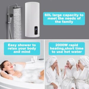 AOOUNGM Chauffe-eau éLectrique 60L, Chauffe-eau électrique vertical mural, Chauffe-eau à accumulation, 2000W Réservoir d'eau chaude, Chauffe-eau éLectrique Avec écran LED