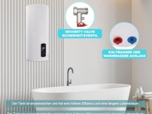 AOOUNGM Chauffe-eau éLectrique 60L, Chauffe-eau électrique vertical mural, Chauffe-eau à accumulation, 2000W Réservoir d'eau chaude, Chauffe-eau éLectrique Avec écran LED