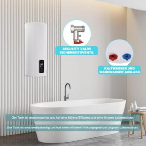 AOOUNGM Chauffe-eau éLectrique 60L, Chauffe-eau électrique vertical mural, Chauffe-eau à accumulation, 2000W Réservoir d'eau chaude, Chauffe-eau éLectrique Avec écran LED