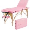 Abician Table de Massage Pliante Réglable en 8 Hauteurs Table de Massage Portable 3 Sections Pieds en Bois Massif Dossier Têtière Repose-Bras Hamac 213 x 80 x 84,5 cm Rose