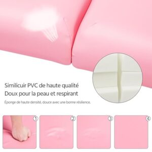 Abician Table de Massage Pliante Réglable en 8 Hauteurs Table de Massage Portable 3 Sections Pieds en Bois Massif Dossier Têtière Repose-Bras Hamac 213 x 80 x 84,5 cm Rose