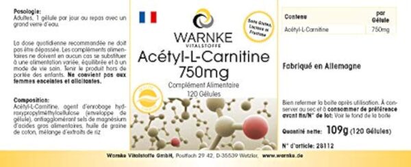 Acétyl-L-carnitine - 750mg - haute dose - vegan - 120 gélules | Warnke Vitalstoffe - Qualité des pharmacies allemandes – Image 8