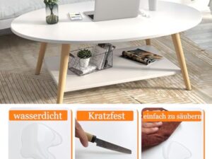 Anmas Power Table Basse Ovale Moderne Table,Double Couche en Bois avec étagère Épaisseur de la Planche 15 mm, Blanc End Table avec Pieds en pin pour Salon et Appartement(100x40x40)