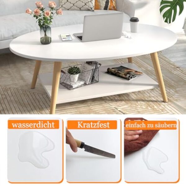 Anmas Power Table Basse Ovale Moderne Table,Double Couche en Bois avec étagère Épaisseur de la Planche 15 mm, Blanc End Table avec Pieds en pin pour Salon et Appartement(100x40x40) – Image 5