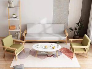 Anmas Power Table Basse Ovale Moderne Table,Double Couche en Bois avec étagère Épaisseur de la Planche 15 mm, Blanc End Table avec Pieds en pin pour Salon et Appartement(100x40x40)