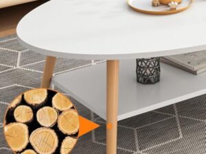 Anmas Power Table Basse Ovale Moderne Table,Double Couche en Bois avec étagère Épaisseur de la Planche 15 mm, Blanc End Table avec Pieds en pin pour Salon et Appartement(100x40x40)
