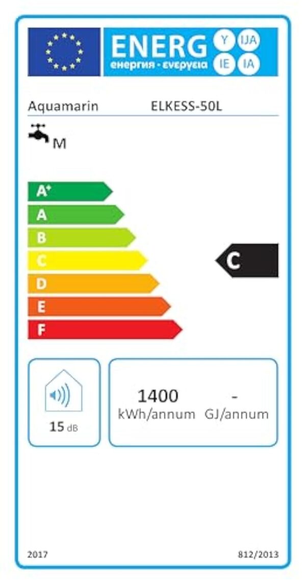 Aquamarin® Chauffe Eau Electrique - Capacité 50L, 220-240V, 1,5kW, Max 75°C, Economie d'Energie, Thermostat, Montage Vertical, Acier Emaillé - Chaudière Electrique, Réservoir, Salle de Bain – Image 4