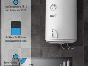 Aquamarin® Chauffe Eau Electrique - Capacité 50L, 220-240V, 1,5kW, Max 75°C, Economie d'Energie, Thermostat, Montage Vertical, Acier Emaillé - Chaudière Electrique, Réservoir, Salle de Bain