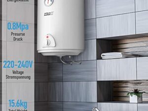 Aquamarin® Chauffe Eau Electrique - Capacité 50L, 220-240V, 1,5kW, Max 75°C, Economie d'Energie, Thermostat, Montage Vertical, Acier Emaillé - Chaudière Electrique, Réservoir, Salle de Bain