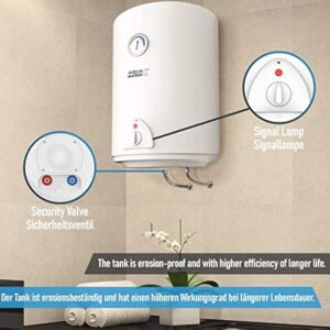 Aquamarin® Chauffe Eau Electrique - Capacité 50L, 220-240V, 1,5kW, Max 75°C, Economie d'Energie, Thermostat, Montage Vertical, Acier Emaillé - Chaudière Electrique, Réservoir, Salle de Bain