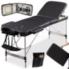 Arebos Table de massage mobile à 3 zones - Table de massage pliable - Hauteur réglable - En aluminium - Avec accessoires, appuie-tête, accoudoir et sac de transport - Noir