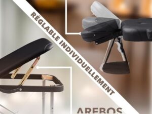 Arebos Table de massage mobile à 3 zones - Table de massage pliable - Hauteur réglable - En aluminium - Avec accessoires, appuie-tête, accoudoir et sac de transport - Noir