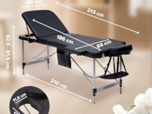 Arebos Table de massage mobile à 3 zones - Table de massage pliable - Hauteur réglable - En aluminium - Avec accessoires, appuie-tête, accoudoir et sac de transport - Noir