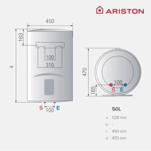 Ariston Lydos R - Chauffe-Eau électrique Vertical avec régulation Externe + Titane dans réservoir 48 x 45 x 56,8 cm Fabriqué pour Installation en Espagne 50 l