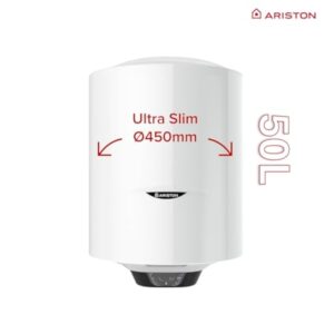 Ariston PRO 1 ECO, Chauffe-eau électrique vertical mural 50 litres, diamètre 450 mm - Conçu et fabriqué pour être installé en France. Blanc