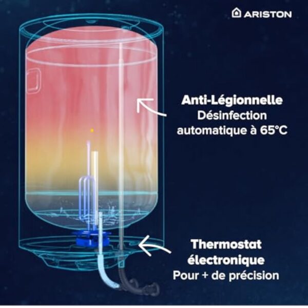 Ariston PRO 1 ECO, Chauffe-eau électrique vertical mural 50 litres, diamètre 450 mm - Conçu et fabriqué pour être installé en France. Blanc – Image 5