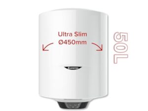 Ariston PRO 1 ECO, Chauffe-eau électrique vertical mural 50 litres, diamètre 450 mm - Conçu et fabriqué pour être installé en France. Blanc