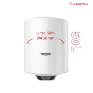 Ariston PRO 1 ECO, Chauffe-eau électrique vertical mural 50 litres, diamètre 450 mm - Conçu et fabriqué pour être installé en France. Blanc