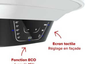 Ariston PRO1 ECO 100L - Chauffe-eau Electrique Vertical Mural Ø450 mm - Intelligent Fonction ECO - Classe B - Conçu et fabriqué pour être installé en France