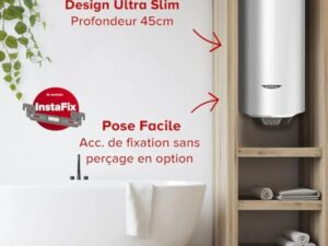 Ariston PRO1 ECO 80L - Chauffe-eau Electrique Vertical Mural Ø450 mm - Intelligent Fonction ECO - Classe B - Conçu et fabriqué pour être installé en France