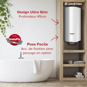 Ariston PRO1 ECO 80L - Chauffe-eau Electrique Vertical Mural Ø450 mm - Intelligent Fonction ECO - Classe B - Conçu et fabriqué pour être installé en France