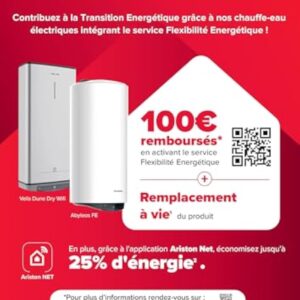 Ariston Velis Evo Dune Dry WiFi 45L – Chauffe-Eau Plat Intelligent – Gain de place Ultra-Plat 27cm – Multiposition – 25% d'Économie d'Énergie – Flexibilité Énergétique – Installation en France