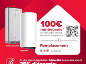 Ariston Velis Evo Dune Dry WiFi 65L – Chauffe-Eau Plat Intelligent – Gain de place Ultra-Plat 27cm – Multiposition – 25% d'Économie d'Énergie – Flexibilité Énergétique – Installation en France