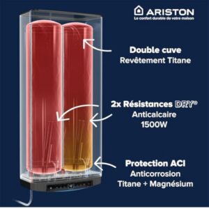 Ariston Velis Evo Dune Dry WiFi 65L – Chauffe-Eau Plat Intelligent – Gain de place Ultra-Plat 27cm – Multiposition – 25% d'Économie d'Énergie – Flexibilité Énergétique – Installation en France