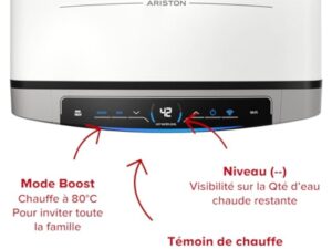 Ariston Velis Evo Dune Dry WiFi 65L – Chauffe-Eau Plat Intelligent – Gain de place Ultra-Plat 27cm – Multiposition – 25% d'Économie d'Énergie – Flexibilité Énergétique – Installation en France