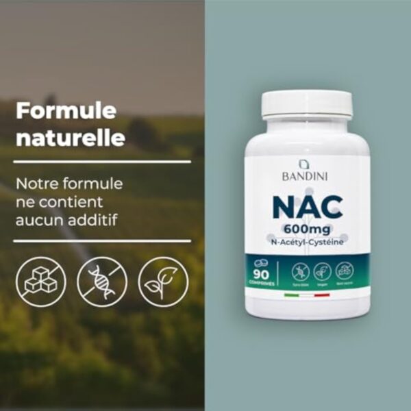 Bandini® NAC N-Acétyl-Cystéine 600 mg - Haute Biodisponibilité - Antioxydant, Synthèse du Glutathion - Soutient le système immunitaire - Sans Additifs - 100% Vegan - 90 Comprimés avec Acetyl Cysteine – Image 5