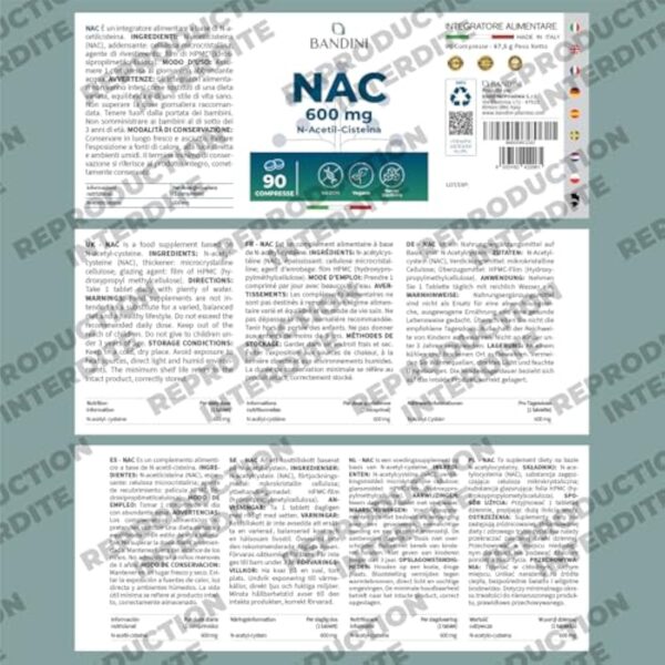 Bandini® NAC N-Acétyl-Cystéine 600 mg - Haute Biodisponibilité - Antioxydant, Synthèse du Glutathion - Soutient le système immunitaire - Sans Additifs - 100% Vegan - 90 Comprimés avec Acetyl Cysteine – Image 6